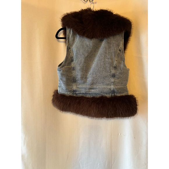 Women's Akira Brown Faux Fur Denim Vest XL - Picture 2 of 6